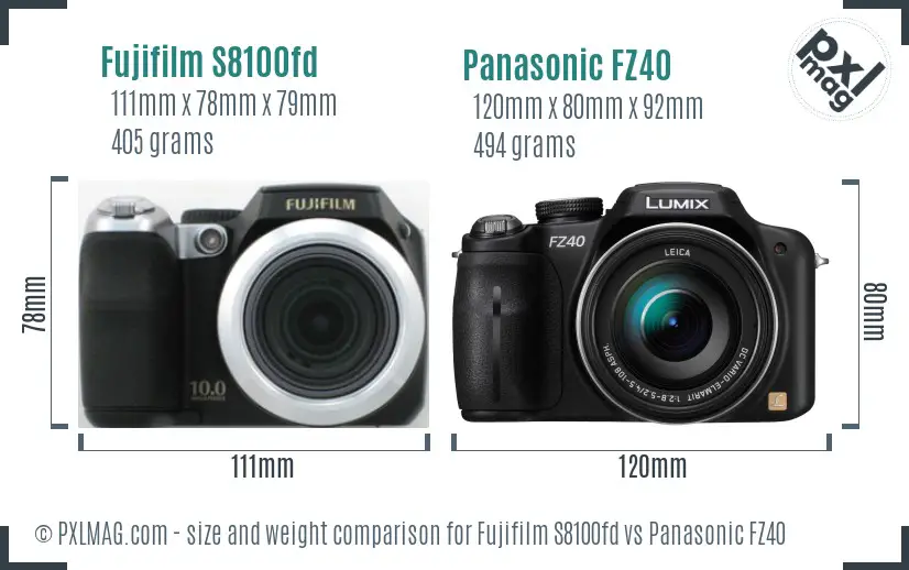 Fujifilm S8100fd vs Panasonic FZ40 size comparison