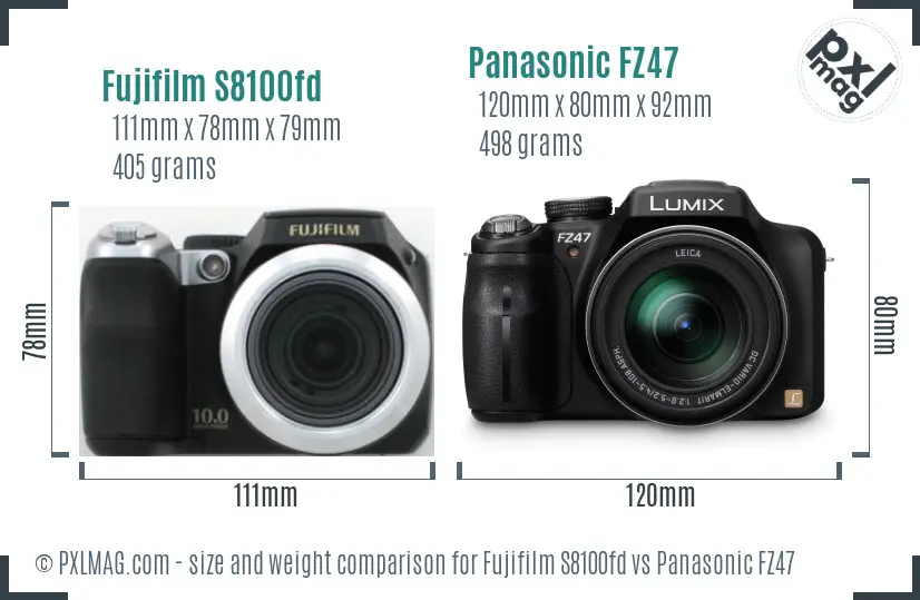 Fujifilm S8100fd vs Panasonic FZ47 size comparison