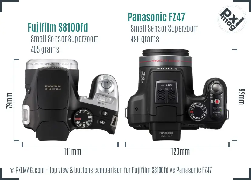 Fujifilm S8100fd vs Panasonic FZ47 top view buttons comparison