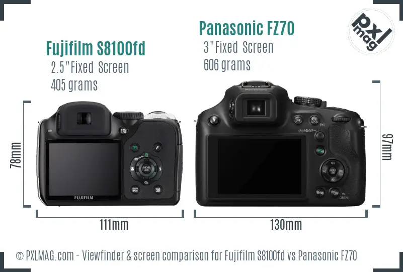 Fujifilm S8100fd vs Panasonic FZ70 Screen and Viewfinder comparison