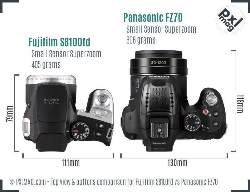 Fujifilm S8100fd vs Panasonic FZ70 top view buttons comparison