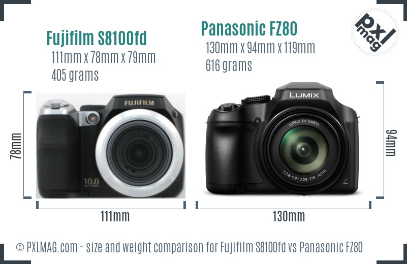 Fujifilm S8100fd vs Panasonic FZ80 size comparison Fujifilm S8100fd vs Panasonic FZ80 size comparison