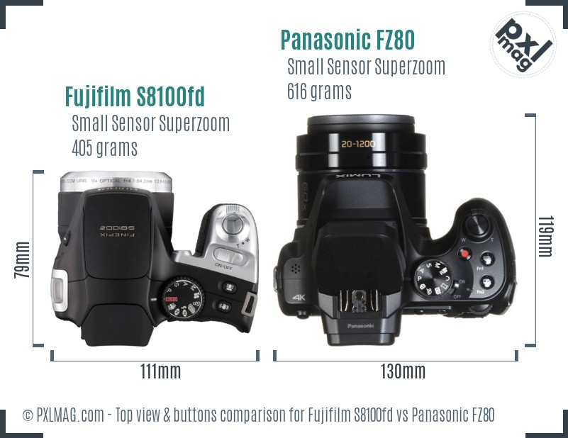 Fujifilm S8100fd vs Panasonic FZ80 top view buttons comparison