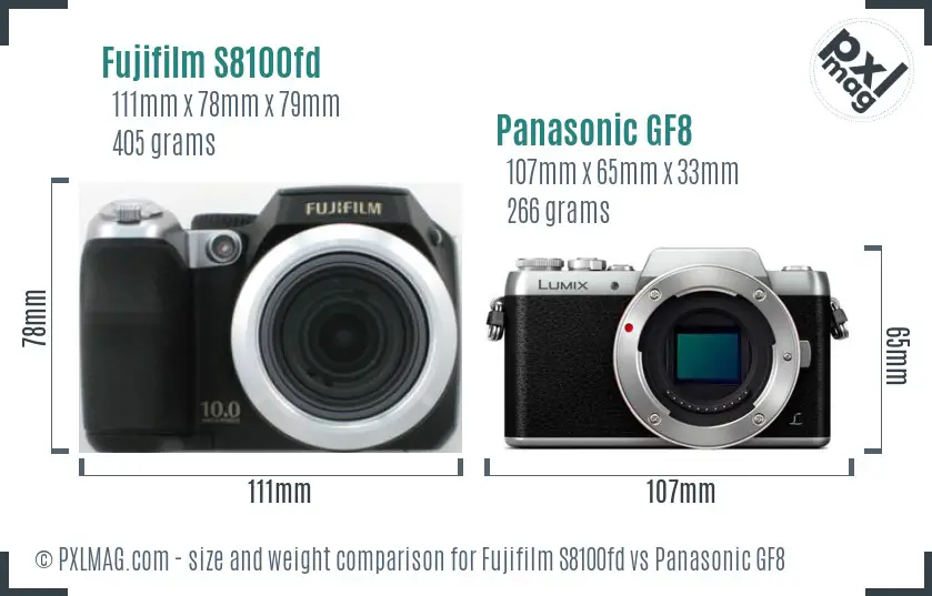 Fujifilm S8100fd vs Panasonic GF8 size comparison