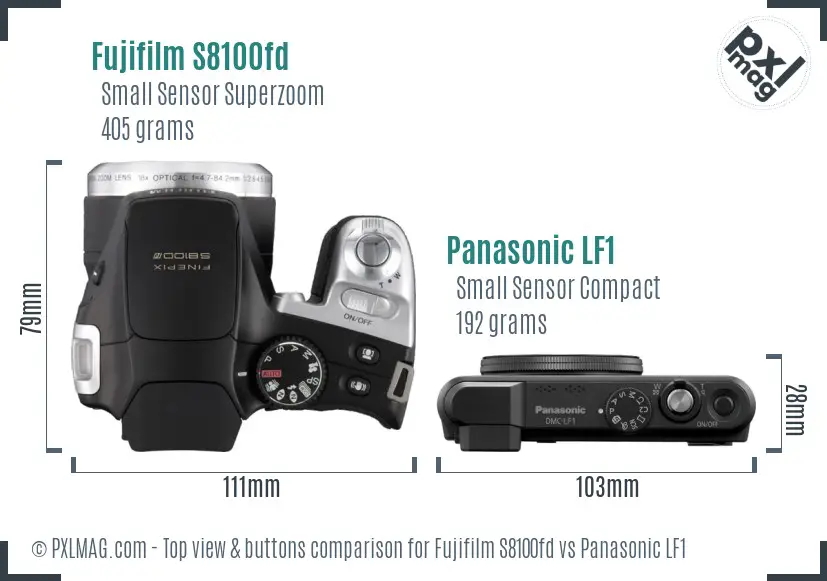 Fujifilm S8100fd vs Panasonic LF1 top view buttons comparison Fujifilm S8100fd vs Panasonic LF1 top view buttons comparison