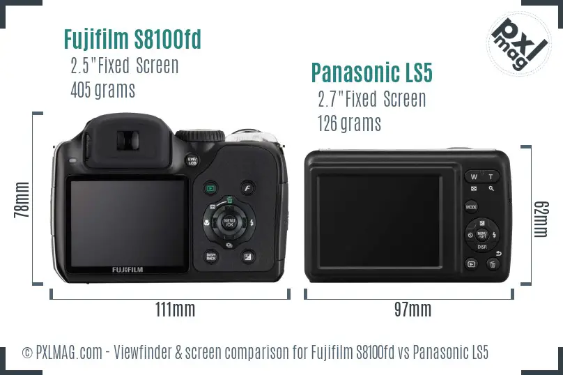 Fujifilm S8100fd vs Panasonic LS5 Screen and Viewfinder comparison