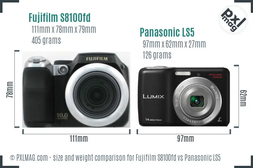 Fujifilm S8100fd vs Panasonic LS5 size comparison