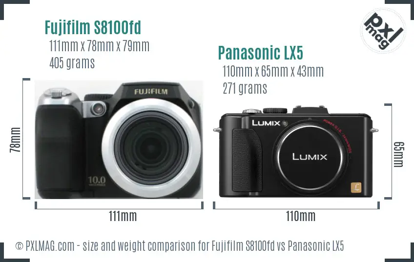 Fujifilm S8100fd vs Panasonic LX5 size comparison Fujifilm S8100fd vs Panasonic LX5 size comparison