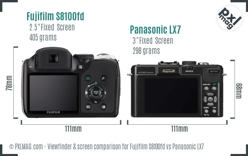 Fujifilm S8100fd vs Panasonic LX7 Screen and Viewfinder comparison