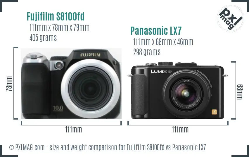 Fujifilm S8100fd vs Panasonic LX7 size comparison