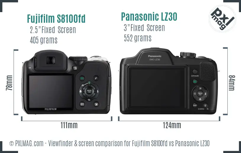 Fujifilm S8100fd vs Panasonic LZ30 Screen and Viewfinder comparison