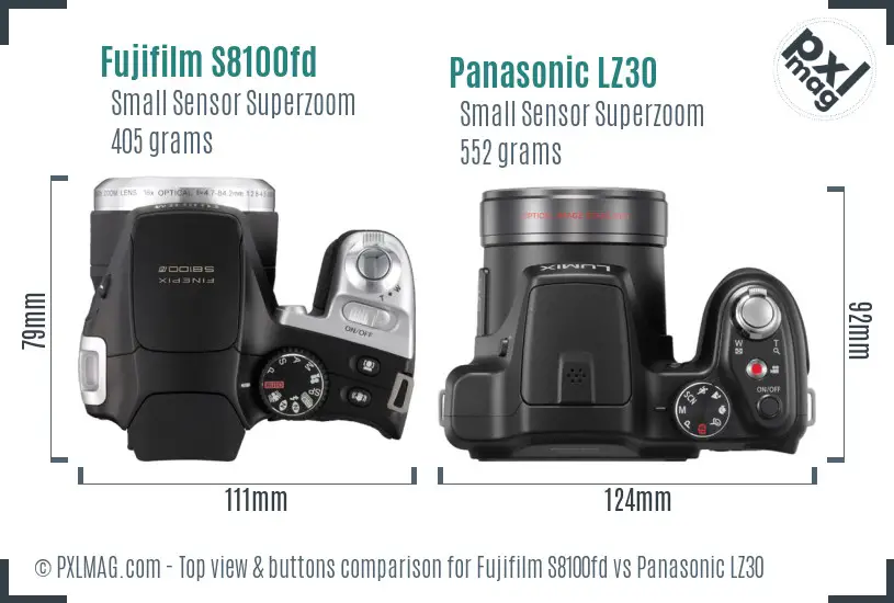 Fujifilm S8100fd vs Panasonic LZ30 top view buttons comparison