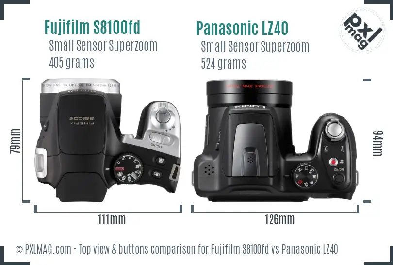 Fujifilm S8100fd vs Panasonic LZ40 top view buttons comparison