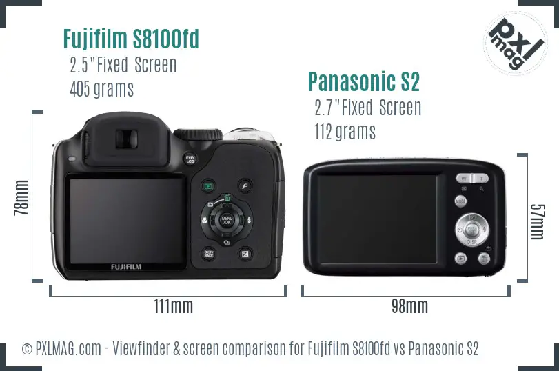 Fujifilm S8100fd vs Panasonic S2 Screen and Viewfinder comparison