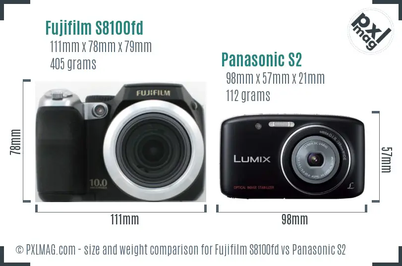 Fujifilm S8100fd vs Panasonic S2 size comparison