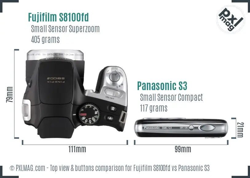 Fujifilm S8100fd vs Panasonic S3 top view buttons comparison