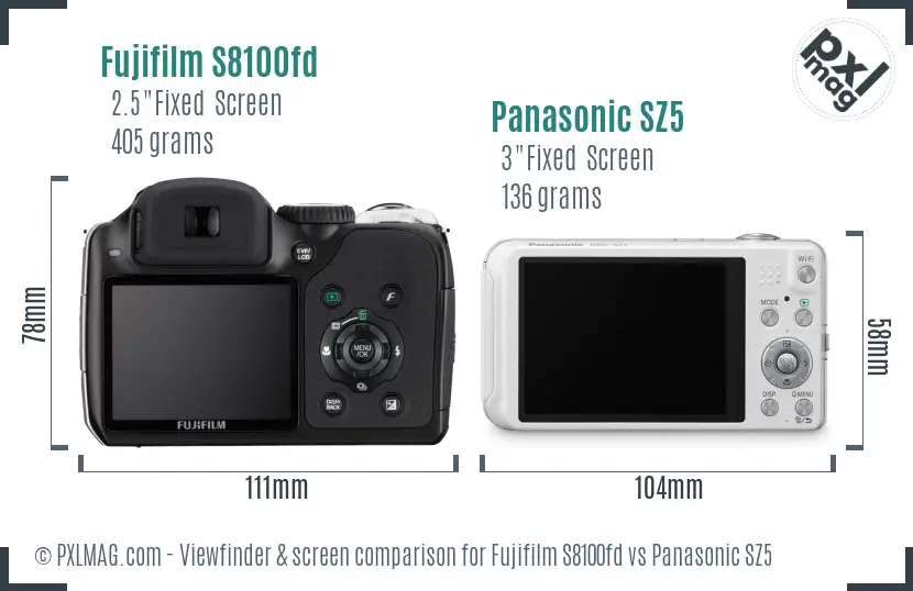 Fujifilm S8100fd vs Panasonic SZ5 Screen and Viewfinder comparison Fujifilm S8100fd vs Panasonic SZ5 Screen and Viewfinder comparison