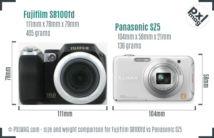 Fujifilm S8100fd vs Panasonic SZ5 size comparison Fujifilm S8100fd vs Panasonic SZ5 size comparison