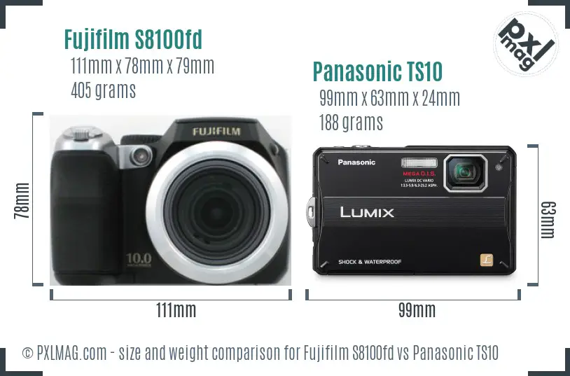 Fujifilm S8100fd vs Panasonic TS10 size comparison