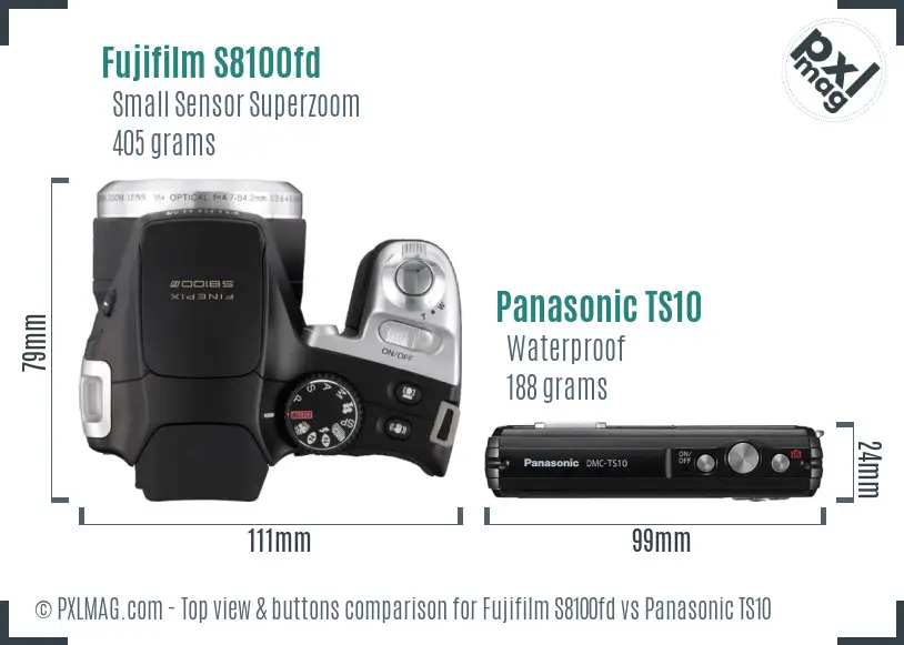 Fujifilm S8100fd vs Panasonic TS10 top view buttons comparison