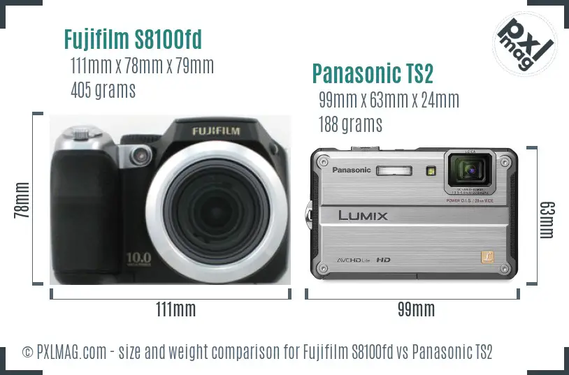 Fujifilm S8100fd vs Panasonic TS2 size comparison