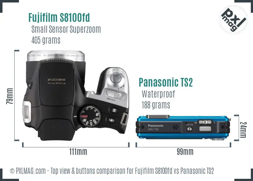 Fujifilm S8100fd vs Panasonic TS2 top view buttons comparison