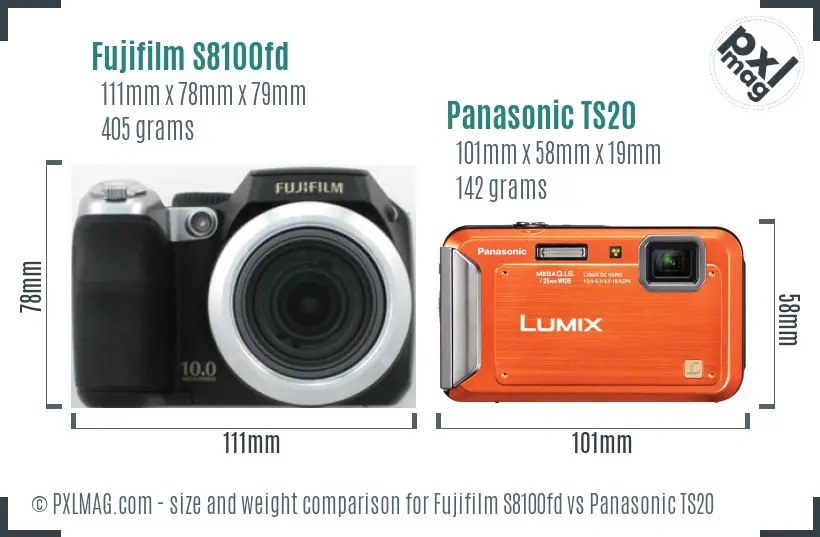 Fujifilm S8100fd vs Panasonic TS20 size comparison