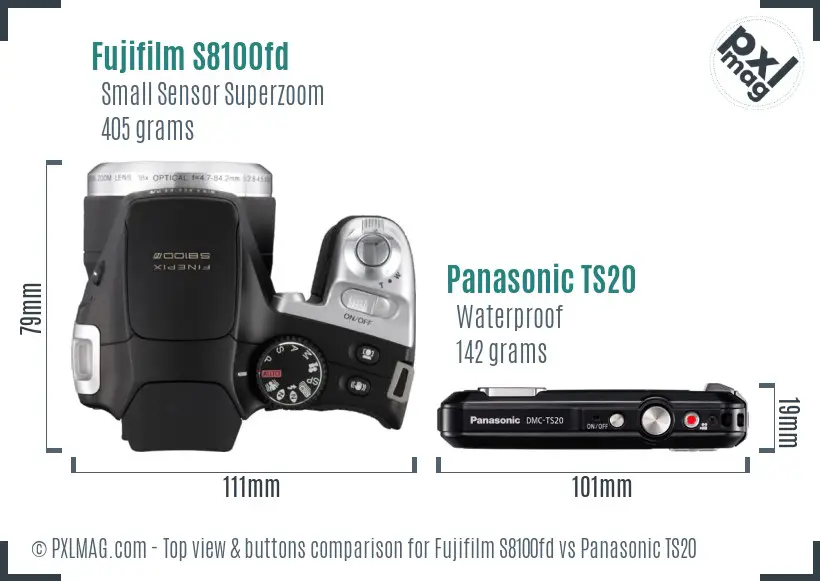 Fujifilm S8100fd vs Panasonic TS20 top view buttons comparison