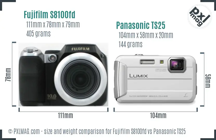 Fujifilm S8100fd vs Panasonic TS25 size comparison Fujifilm S8100fd vs Panasonic TS25 size comparison