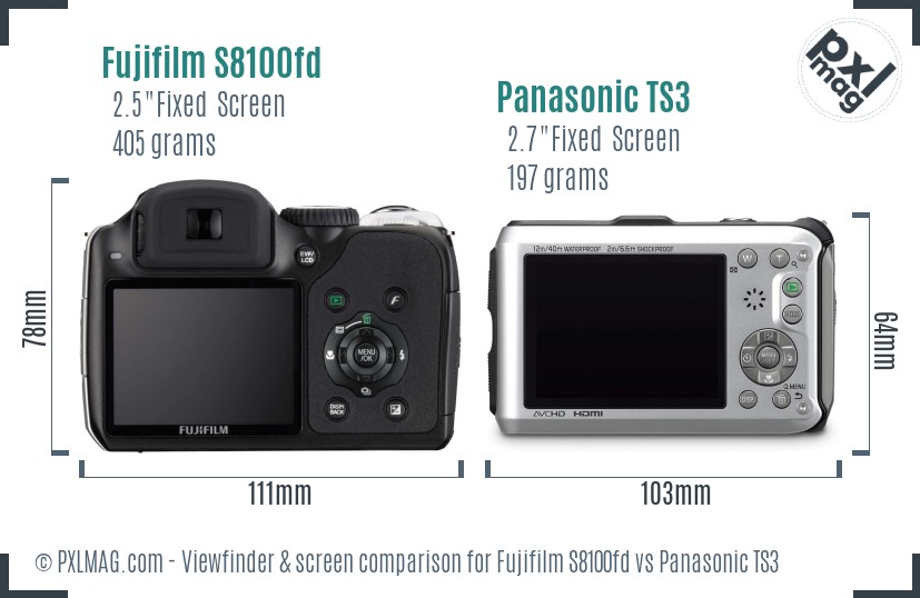 Fujifilm S8100fd vs Panasonic TS3 Screen and Viewfinder comparison