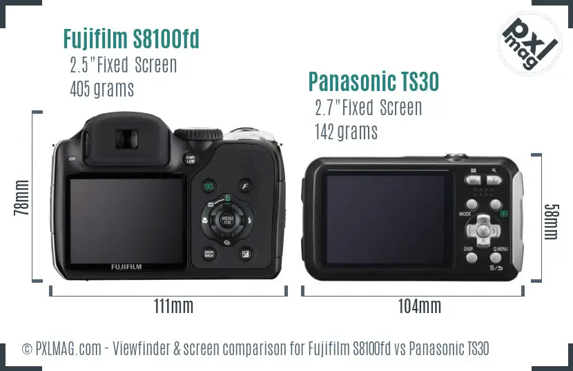 Fujifilm S8100fd vs Panasonic TS30 Screen and Viewfinder comparison