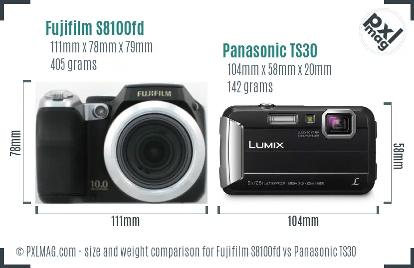 Fujifilm S8100fd vs Panasonic TS30 size comparison