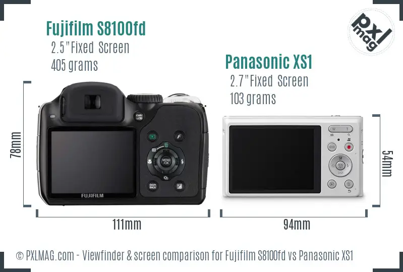 Fujifilm S8100fd vs Panasonic XS1 Screen and Viewfinder comparison