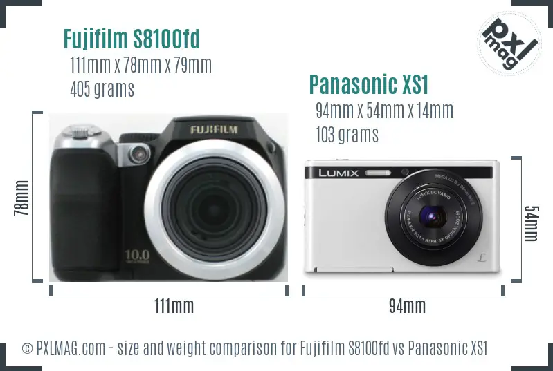 Fujifilm S8100fd vs Panasonic XS1 size comparison