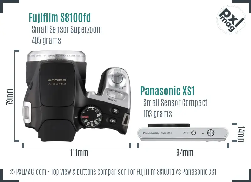 Fujifilm S8100fd vs Panasonic XS1 top view buttons comparison