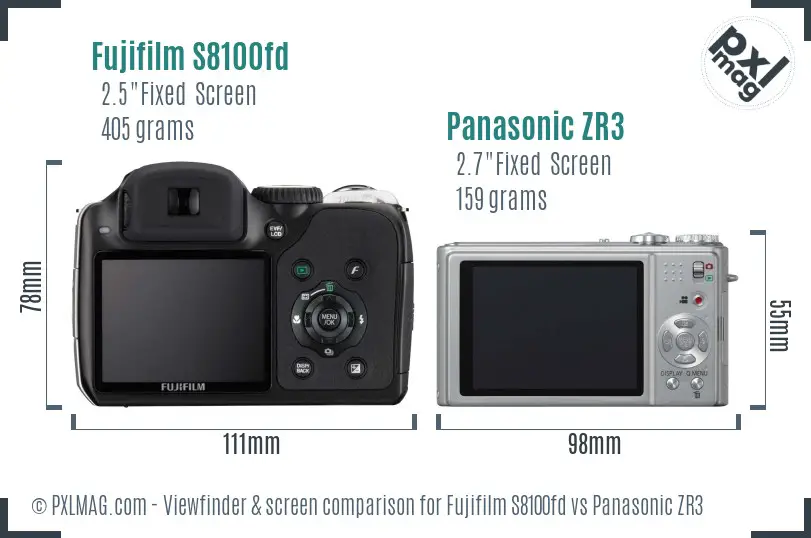 Fujifilm S8100fd vs Panasonic ZR3 Screen and Viewfinder comparison Fujifilm S8100fd vs Panasonic ZR3 Screen and Viewfinder comparison