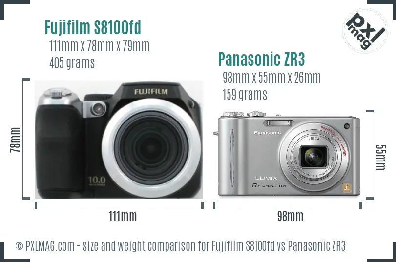 Fujifilm S8100fd vs Panasonic ZR3 size comparison Fujifilm S8100fd vs Panasonic ZR3 size comparison