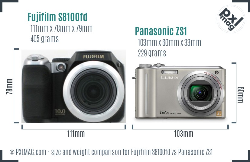 Fujifilm S8100fd vs Panasonic ZS1 size comparison Fujifilm S8100fd vs Panasonic ZS1 size comparison