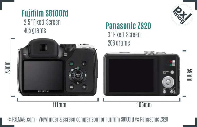 Fujifilm S8100fd vs Panasonic ZS20 Screen and Viewfinder comparison