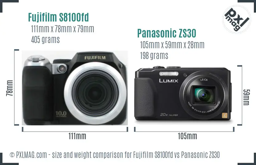 Fujifilm S8100fd vs Panasonic ZS30 size comparison Fujifilm S8100fd vs Panasonic ZS30 size comparison