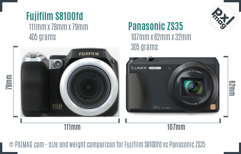 Fujifilm S8100fd vs Panasonic ZS35 size comparison Fujifilm S8100fd vs Panasonic ZS35 size comparison