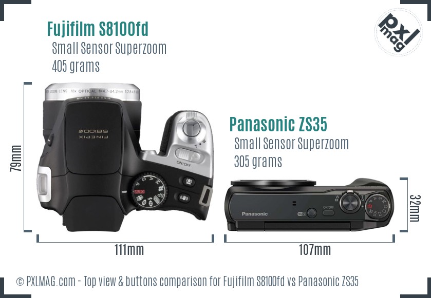 Fujifilm S8100fd vs Panasonic ZS35 top view buttons comparison