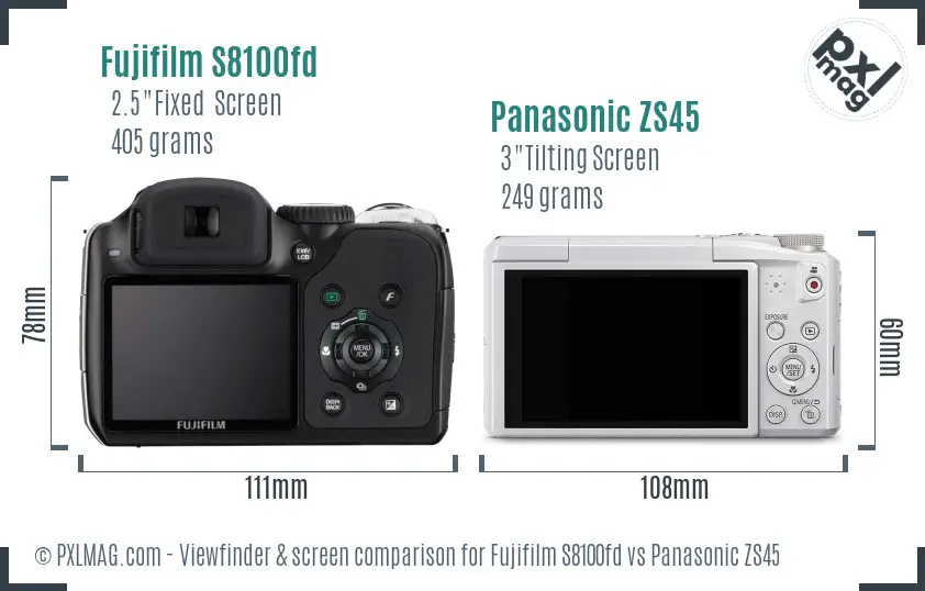 Fujifilm S8100fd vs Panasonic ZS45 Screen and Viewfinder comparison