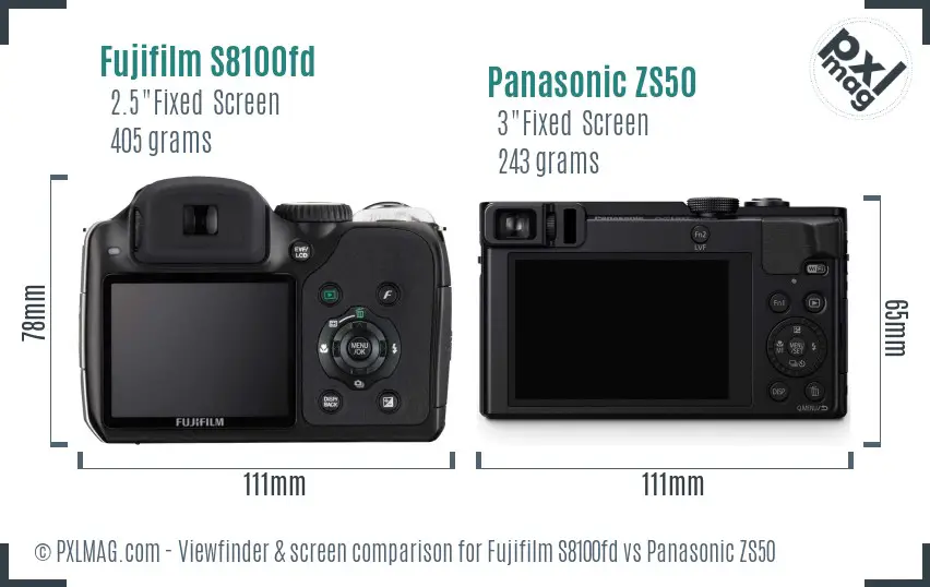 Fujifilm S8100fd vs Panasonic ZS50 Screen and Viewfinder comparison