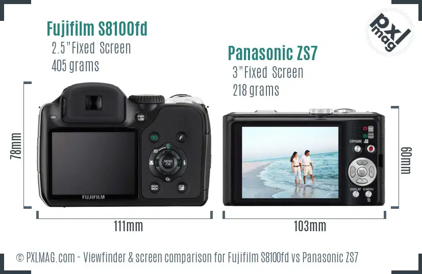 Fujifilm S8100fd vs Panasonic ZS7 Screen and Viewfinder comparison