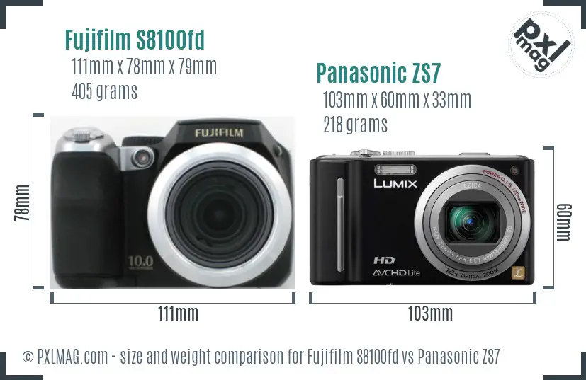 Fujifilm S8100fd vs Panasonic ZS7 size comparison