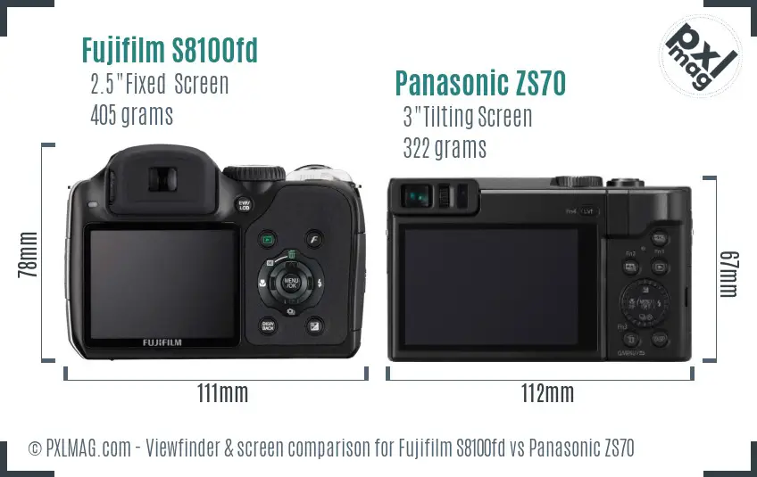 Fujifilm S8100fd vs Panasonic ZS70 Screen and Viewfinder comparison