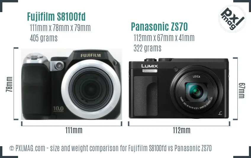 Fujifilm S8100fd vs Panasonic ZS70 size comparison