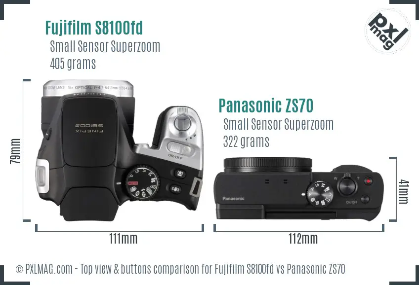 Fujifilm S8100fd vs Panasonic ZS70 top view buttons comparison