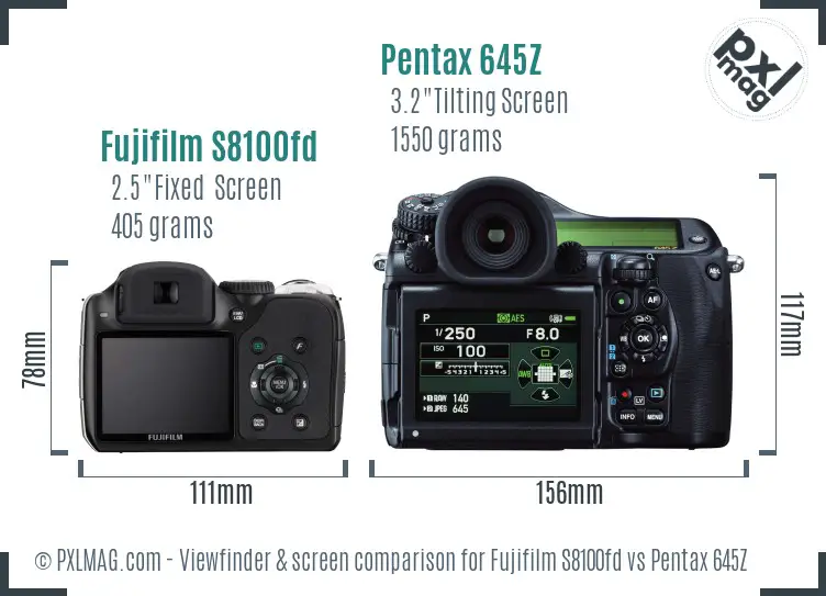 Fujifilm S8100fd vs Pentax 645Z Screen and Viewfinder comparison